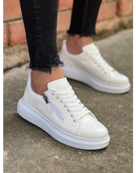 KB-309   Beyaz Fermuar Ve Bağcıklı  Günlük Erkek  Ayakkabı