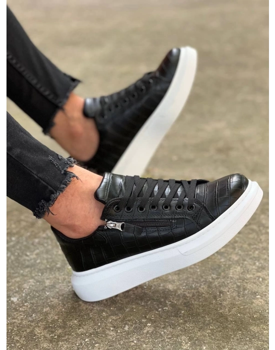 KB-309    Siyah Fermuar Ve Bağcıklı  Günlük Erkek  Ayakkabı