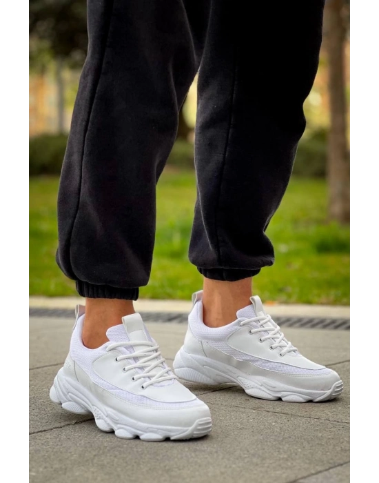 KB-707    Beyaz Cilt Yüksek Taban Bağcıklı Günlük Erkek Ayakkabı