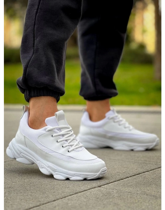 KB-707    Beyaz Cilt Yüksek Taban Bağcıklı Günlük Erkek Ayakkabı