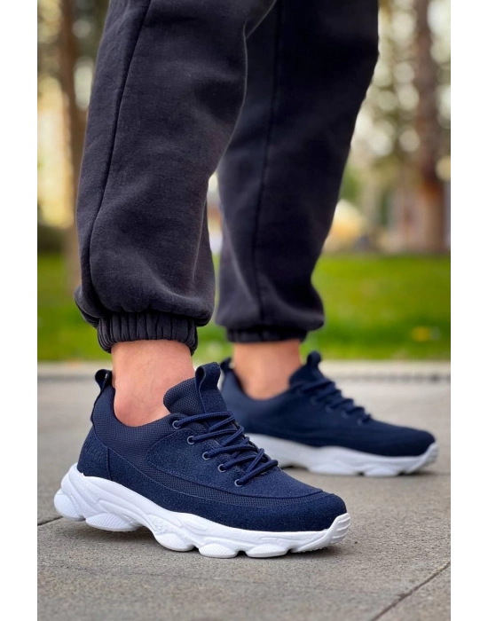 KB-707   Lacivert Süet Yüksek Taban Bağcıklı Günlük Erkek Ayakkabı