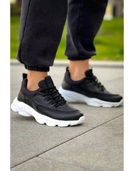 KB-707   Siyah Cilt Yüksek Taban Bağcıklı Günlük Erkek Ayakkabı