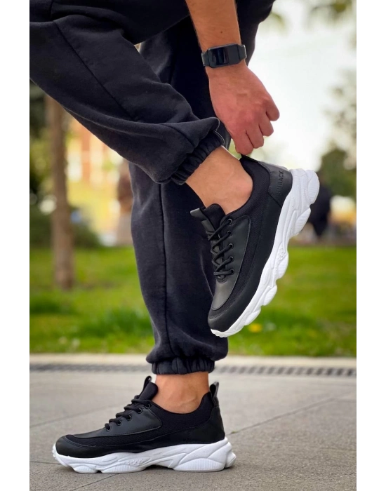 KB-707   Siyah Cilt Yüksek Taban Bağcıklı Günlük Erkek Ayakkabı