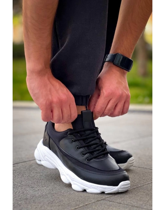 KB-707   Siyah Cilt Yüksek Taban Bağcıklı Günlük Erkek Ayakkabı