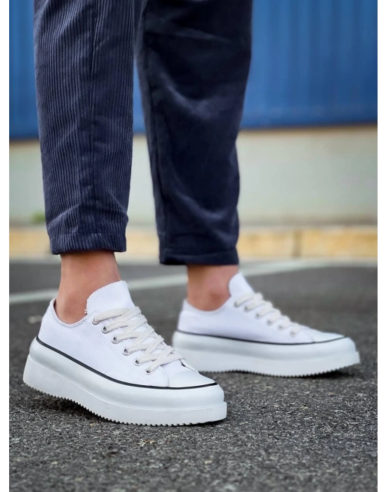 KB-CX-3  Kısa Beyaz Keten Beyaz Yüksek Taban Spor Ayakkabı