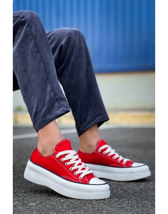 KB-CX-3  Kısa Kırmızı Keten Beyaz Yüksek Taban Spor Ayakkabı