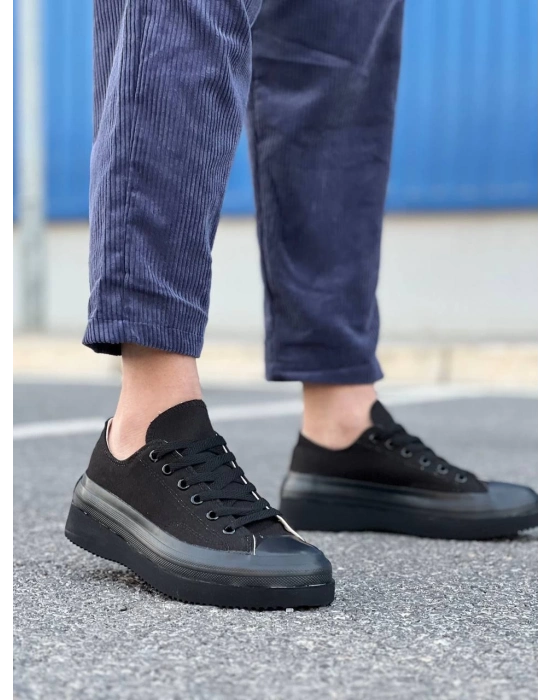 KB-CX-3  Kısa Siyah Keten Siyah Yüksek Taban Spor Ayakkabı