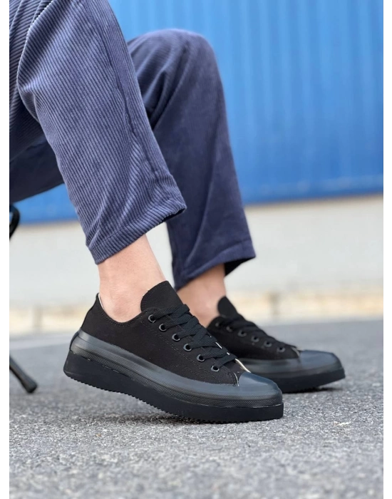 KB-CX-3  Kısa Siyah Keten Siyah Yüksek Taban Spor Ayakkabı