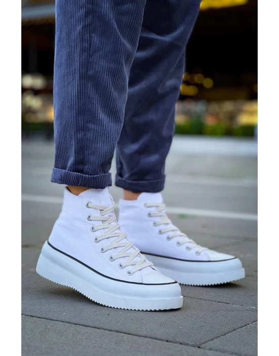 KB-CX-3  Uzun Beyaz Keten Beyaz Yüksek Taban Spor Ayakkabı