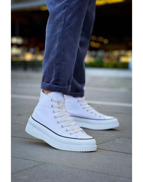 KB-CX-3  Uzun Beyaz Keten Beyaz Yüksek Taban Spor Ayakkabı