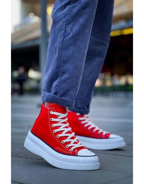KB-CX-3  Uzun Kırmızı Keten Beyaz Yüksek Taban Spor Ayakkabı