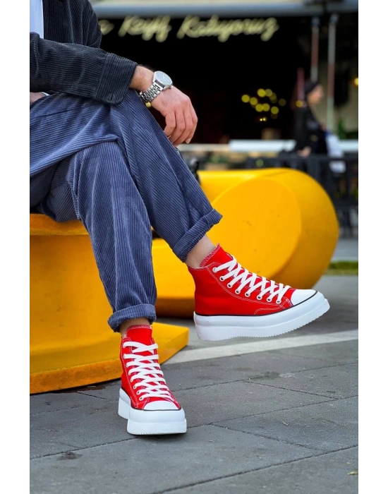 KB-CX-3  Uzun Kırmızı Keten Beyaz Yüksek Taban Spor Ayakkabı