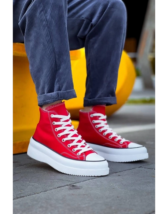 KB-CX-3  Uzun Kırmızı Keten Beyaz Yüksek Taban Spor Ayakkabı