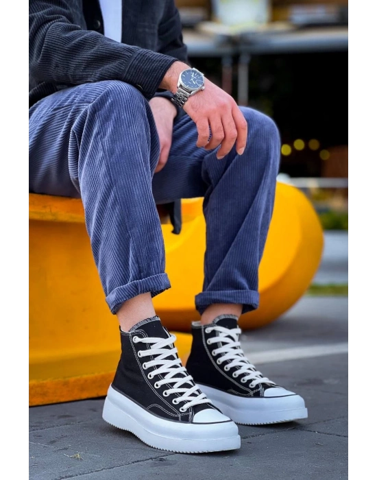 KB-CX-3  Uzun Siyah Keten Beyaz Yüksek Taban Spor Ayakkabı