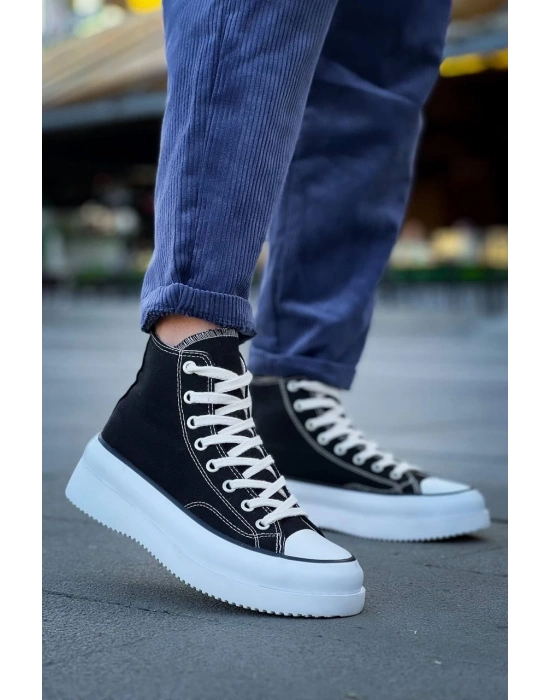 KB-CX-3  Uzun Siyah Keten Beyaz Yüksek Taban Spor Ayakkabı