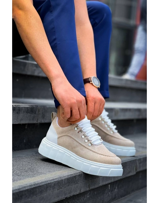 KB-X10  Bej Süet Beyaz Yüksek Taban Günlük Spor Ayakkabı
