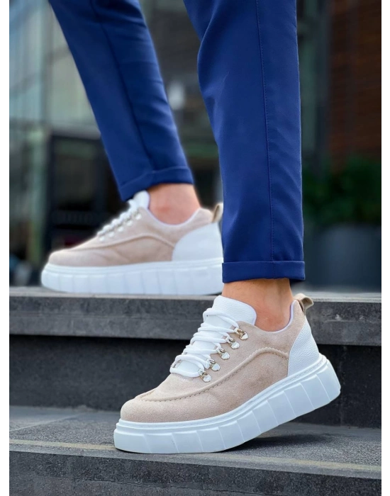 KB-X10  Bej Süet Beyaz Yüksek Taban Günlük Spor Ayakkabı