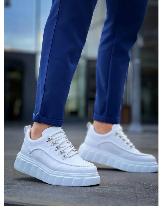 KB-X10  Beyaz Cilt  Beyaz Yüksek Taban Günlük Spor Ayakkabı