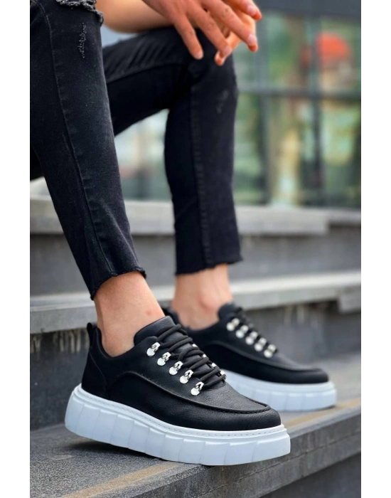 KB-X10  Siyah Cilt  Beyaz Yüksek Taban Günlük Spor Ayakkabı