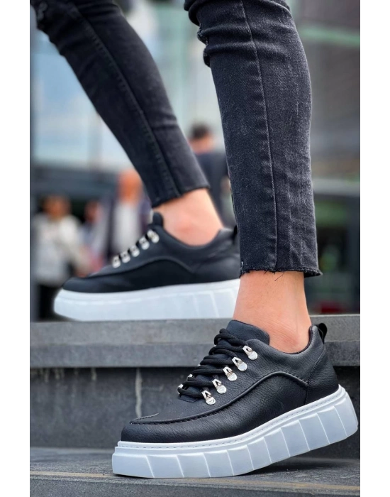 KB-X10  Siyah Cilt  Beyaz Yüksek Taban Günlük Spor Ayakkabı