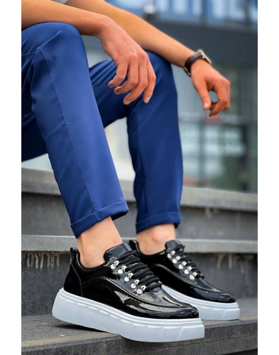 KB-X10  Siyah Rugan Beyaz Yüksek Taban Günlük Spor Ayakkabı