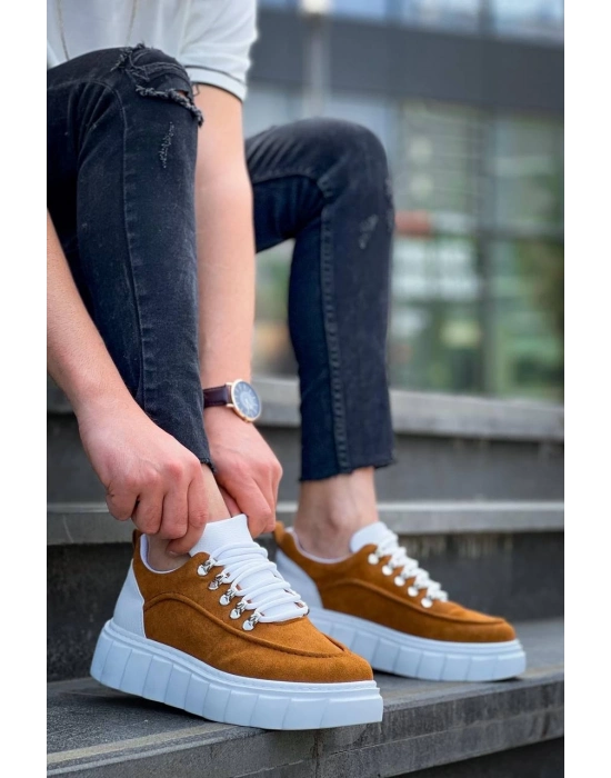 KB-X10  Taba Süet Beyaz Yüksek Taban Günlük Spor Ayakkabı