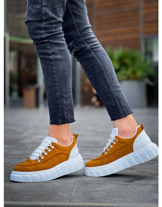 KB-X10  Taba Süet Beyaz Yüksek Taban Günlük Spor Ayakkabı