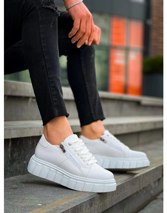 KB-X155  Beyaz Cilt Detaylı Beyaz Yüksek Taban Günlük Spor Ayakkabı