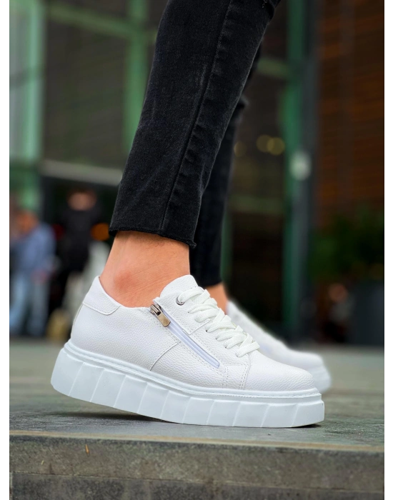 KB-X155  Beyaz Cilt Detaylı Beyaz Yüksek Taban Günlük Spor Ayakkabı