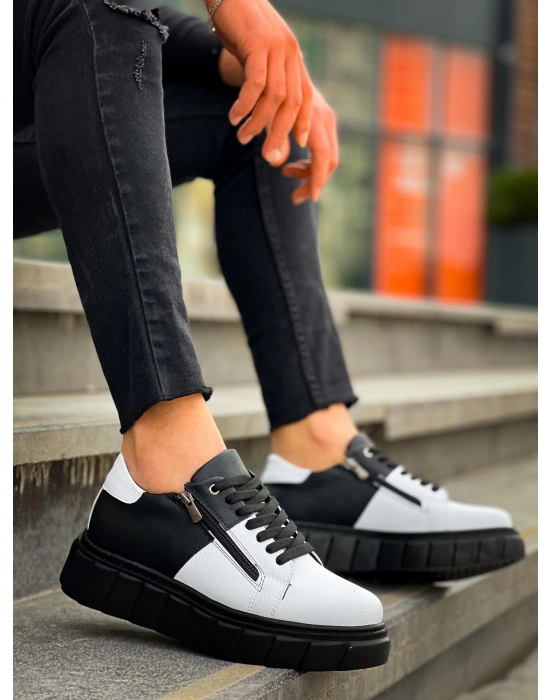 KB-X155  Beyaz Cilt Siyah Cilt Detaylı Siyah Yüksek Taban Günlük Spor Ayakkabı