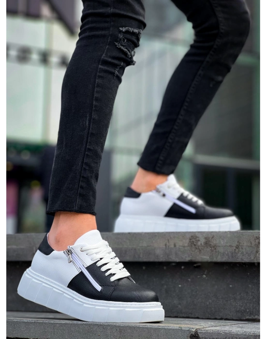KB-X155  Siyah Cilt Beyaz Cilt Detaylı Beyaz Yüksek Taban Günlük Spor Ayakkabı