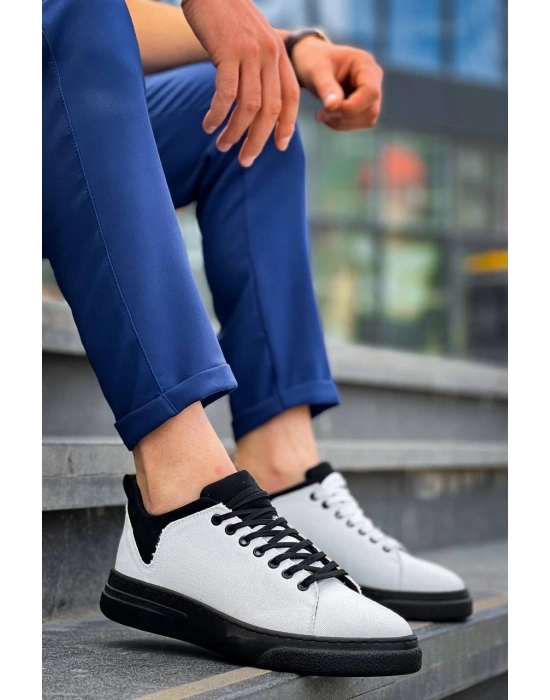 KB-X204  Beyaz Siyah Keten Siyah Yüksek Taban Günlük Erkek Spor Ayakkabı