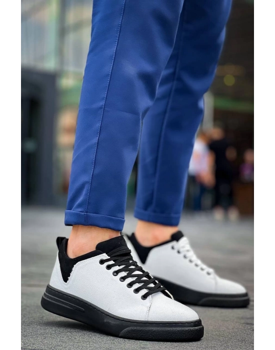 KB-X204  Beyaz Siyah Keten Siyah Yüksek Taban Günlük Erkek Spor Ayakkabı