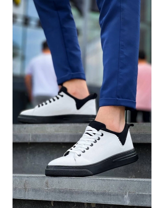 KB-X204  Beyaz Siyah Keten Siyah Yüksek Taban Günlük Erkek Spor Ayakkabı