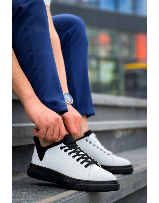 KB-X204  Beyaz Siyah Keten Siyah Yüksek Taban Günlük Erkek Spor Ayakkabı