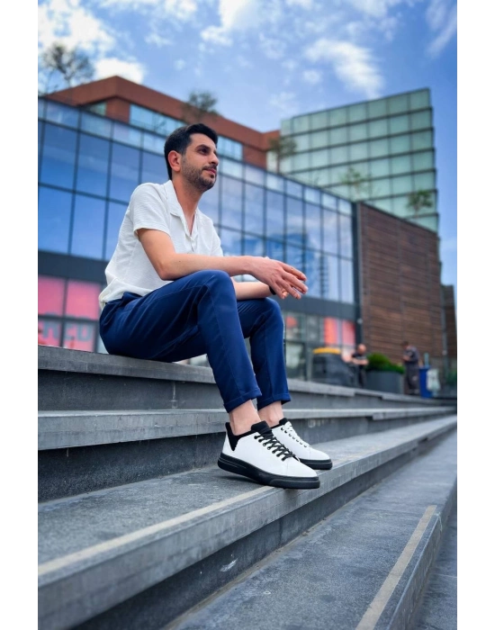KB-X204  Beyaz Siyah Keten Siyah Yüksek Taban Günlük Erkek Spor Ayakkabı