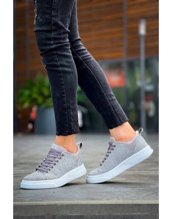 KB-X204  Gri Keten Beyaz Yüksek Taban Günlük Erkek Spor Ayakkabı