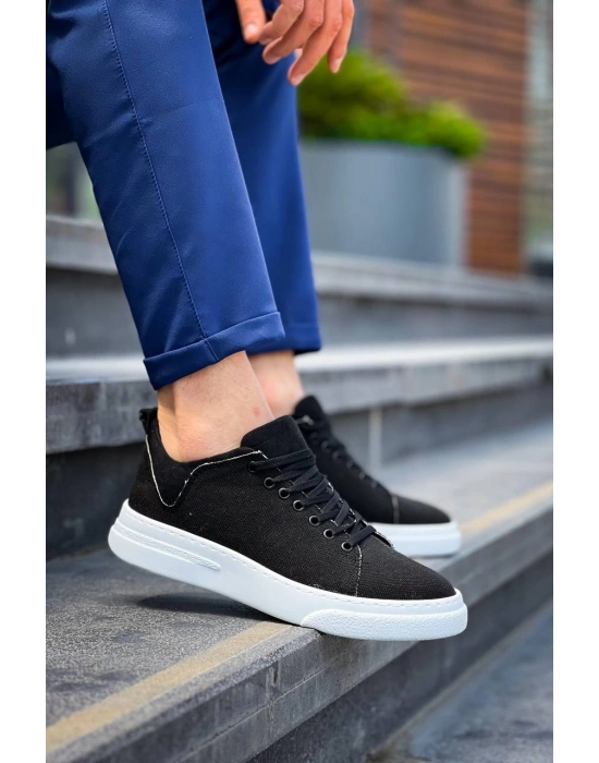KB-X204  Siyah Keten Beyaz Yüksek Taban Günlük Erkek Spor Ayakkabı