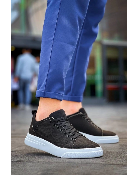 KB-X204  Siyah Keten Beyaz Yüksek Taban Günlük Erkek Spor Ayakkabı