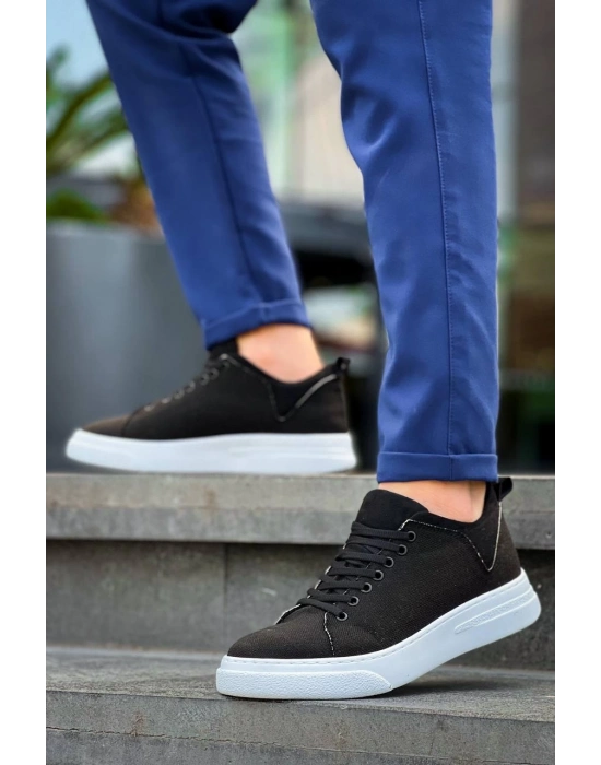 KB-X204  Siyah Keten Beyaz Yüksek Taban Günlük Erkek Spor Ayakkabı