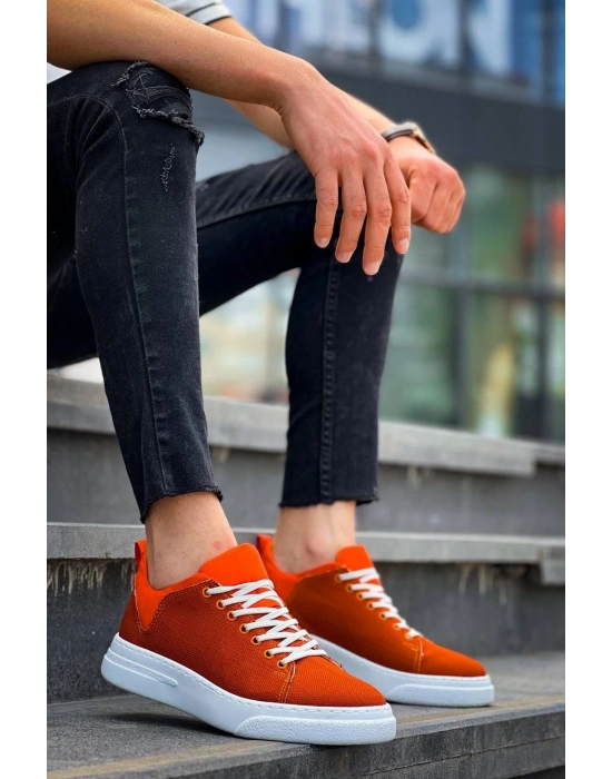 KB-X204  Turuncu Keten Beyaz Yüksek Taban Günlük Erkek Spor Ayakkabı