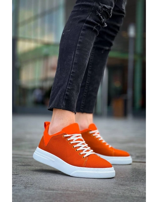 KB-X204  Turuncu Keten Beyaz Yüksek Taban Günlük Erkek Spor Ayakkabı