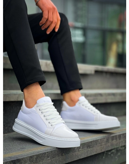 KB-X46  Beyaz Rugan Yüksek Beyaz Taban Günlük Spor Ayakkabı