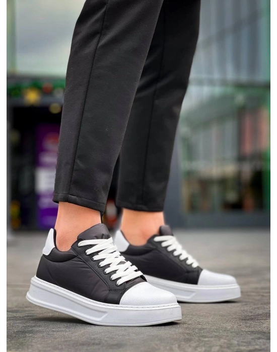 KB-X46  Siyah Beyaz Yüksek Beyaz Taban Günlük Spor Ayakkabı