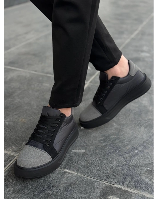 KB-X46  Siyah Gri Yüksek Siyah Taban Günlük Spor Ayakkabı
