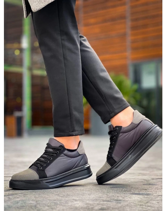 KB-X46  Siyah Gri Yüksek Siyah Taban Günlük Spor Ayakkabı