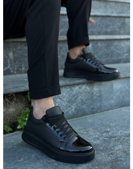 KB-X46  Siyah Rugan Yüksek Siyah Taban Günlük Spor Ayakkabı