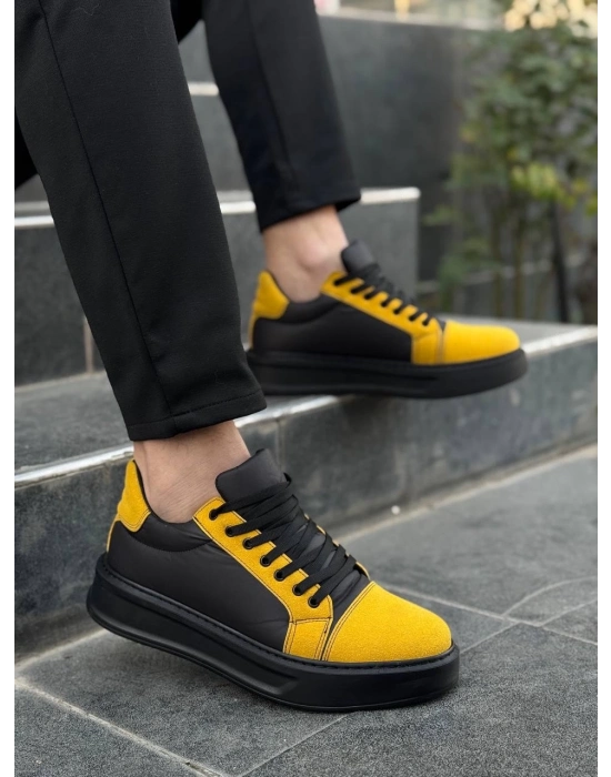 KB-X46  Siyah Sarı Yüksek Siyah Taban Günlük Spor Ayakkabı