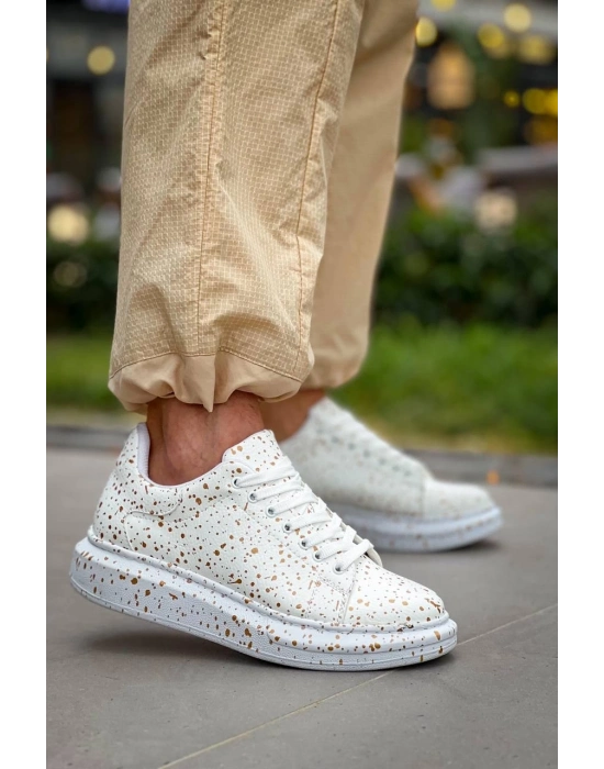 KB-X500   Beyaz Gold  Bağcıklı  Günlük Erkek  Ayakkabı