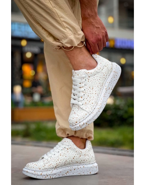 KB-X500   Beyaz Gold  Bağcıklı  Günlük Erkek  Ayakkabı